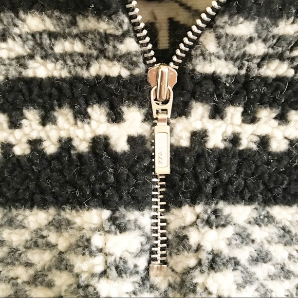 Vintage 90s Nordic Fair Isle Pullover Fleece Zip Jacket Deep Pile Tree Deer - Picture 6 of 9